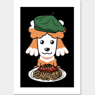 Dog eating Spaghetti - French Poodle Posters and Art